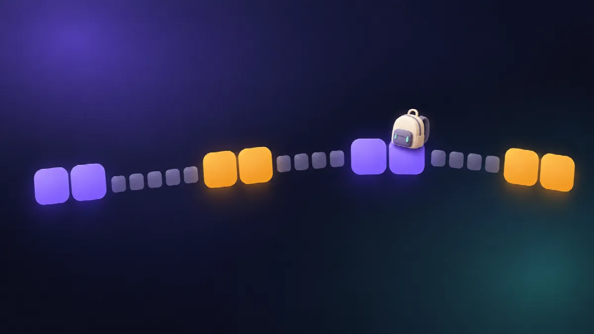 A strip of weekends, pairs of squares in turn purple and amber, and a child's small backpack.